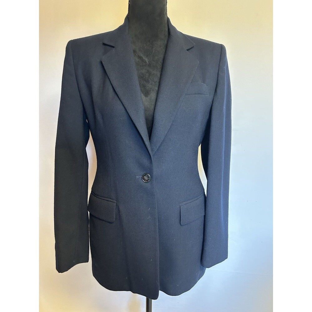 Talbots Womens Sz 4 Blazer Navy Blue 100% Wool Single Button Dressy Career